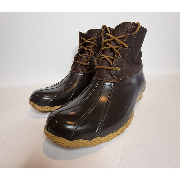 Sperry Womens Duck Boot Brown Rain Booties Warm Microfleece Rawhide Lace Up 11 - Picture 2 of 12